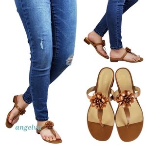 New Michael kors dalia leather beaded flower t strap slip on sandals acorn brown